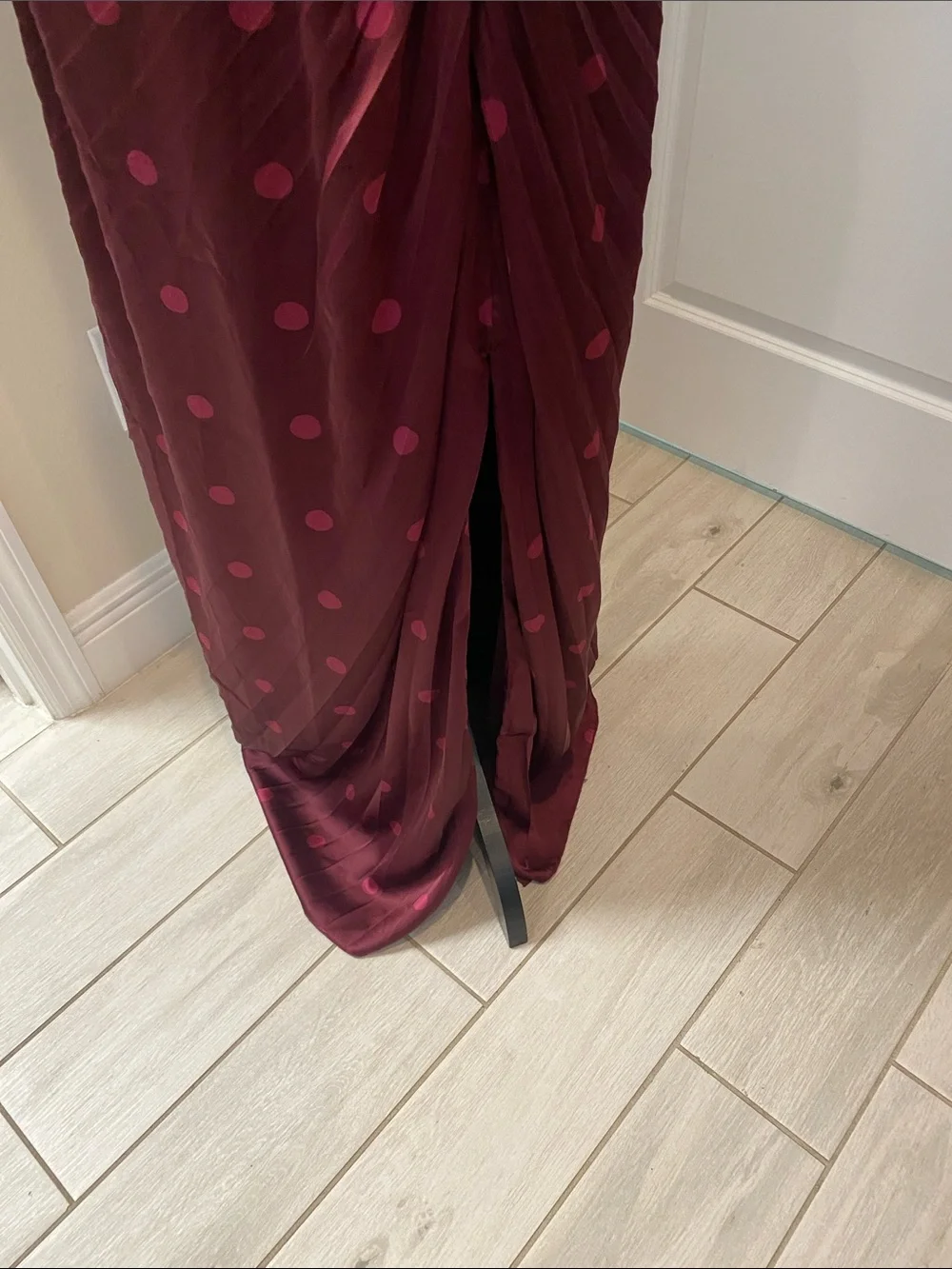 Abercrombie & Fitch Maroon Maxi Dress with Pink Polka Dots